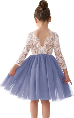 2Bunnies Girl Peony Lace Back A-Line Straight Tutu Tulle Party Flower Girl Dress