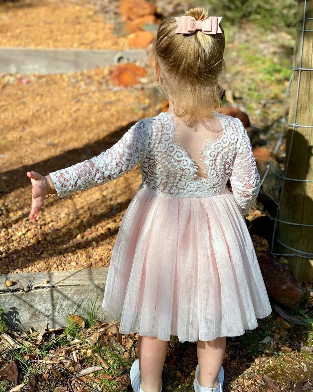 2Bunnies Girl Peony Lace Back A-Line Straight Tutu Tulle Party Flower Girl Dress