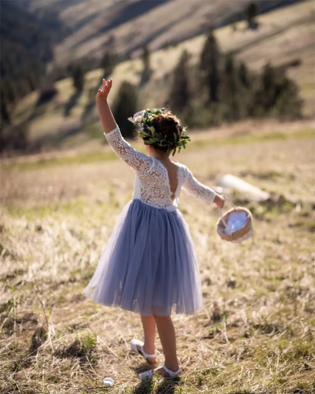2Bunnies Girl Peony Lace Back A-Line Straight Tutu Tulle Party Flower Girl Dress