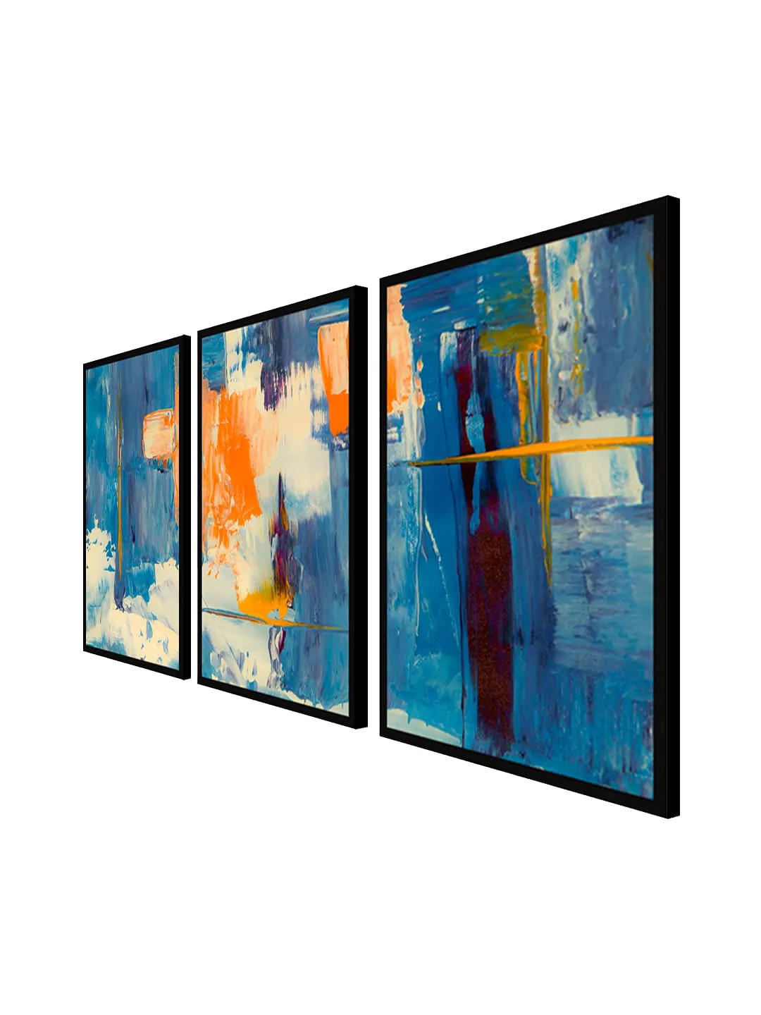 999STORE Fiber Frame wall abstract paintings for living room home room décor framed stylish modern Wall Frames Art hanging (Set of 3 Paper Print 24X48 Inches Black) BS3Frames030