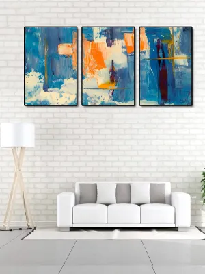999STORE Fiber Frame wall abstract paintings for living room home room décor framed stylish modern Wall Frames Art hanging (Set of 3 Paper Print 24X48 Inches Black) BS3Frames030