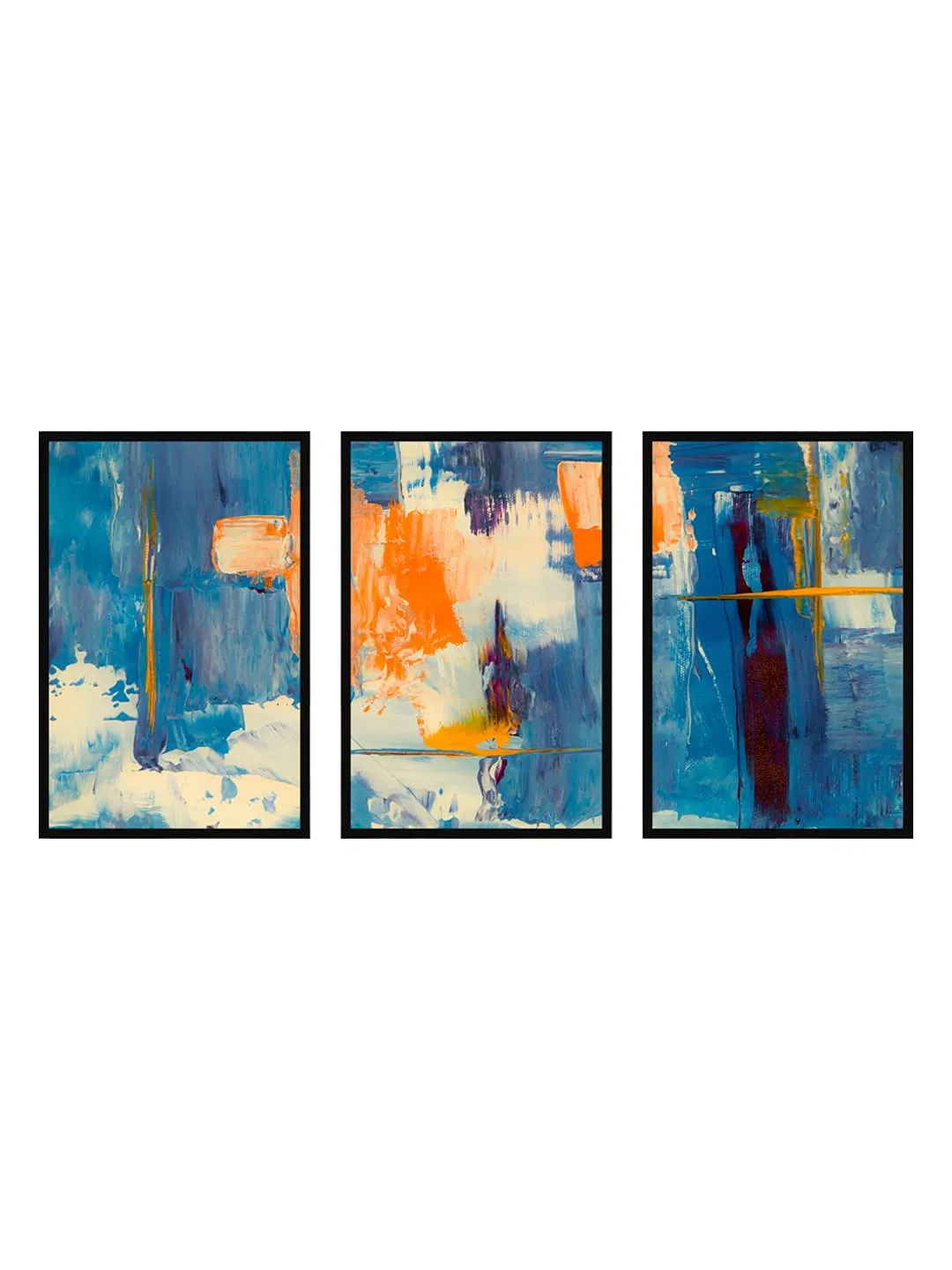 999STORE Fiber Frame wall abstract paintings for living room home room décor framed stylish modern Wall Frames Art hanging (Set of 3 Paper Print 24X48 Inches Black) BS3Frames030