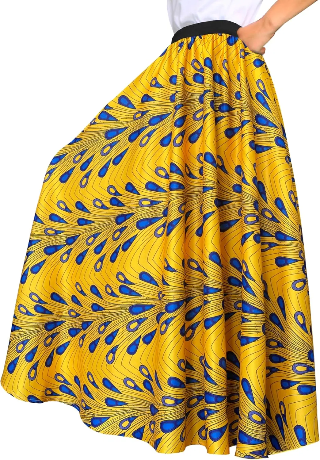 Afibi Women African Skirt Printed Ankara Maxi Skirt Dashiki Long Skirts with Pockets