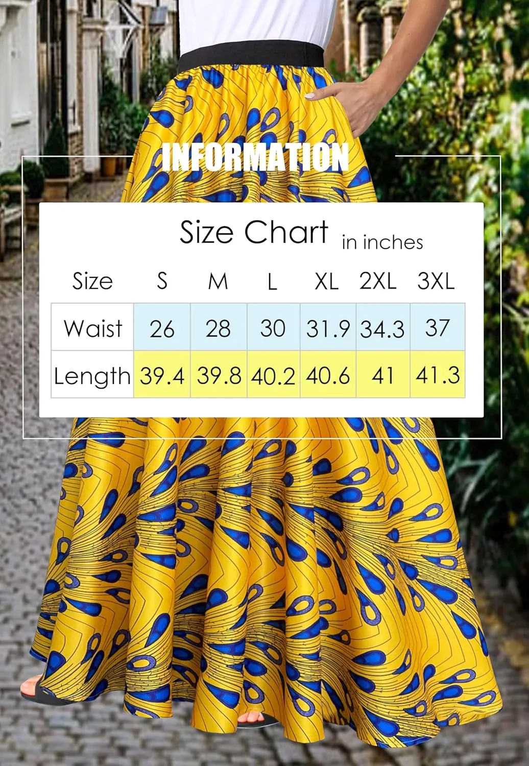 Afibi Women African Skirt Printed Ankara Maxi Skirt Dashiki Long Skirts with Pockets