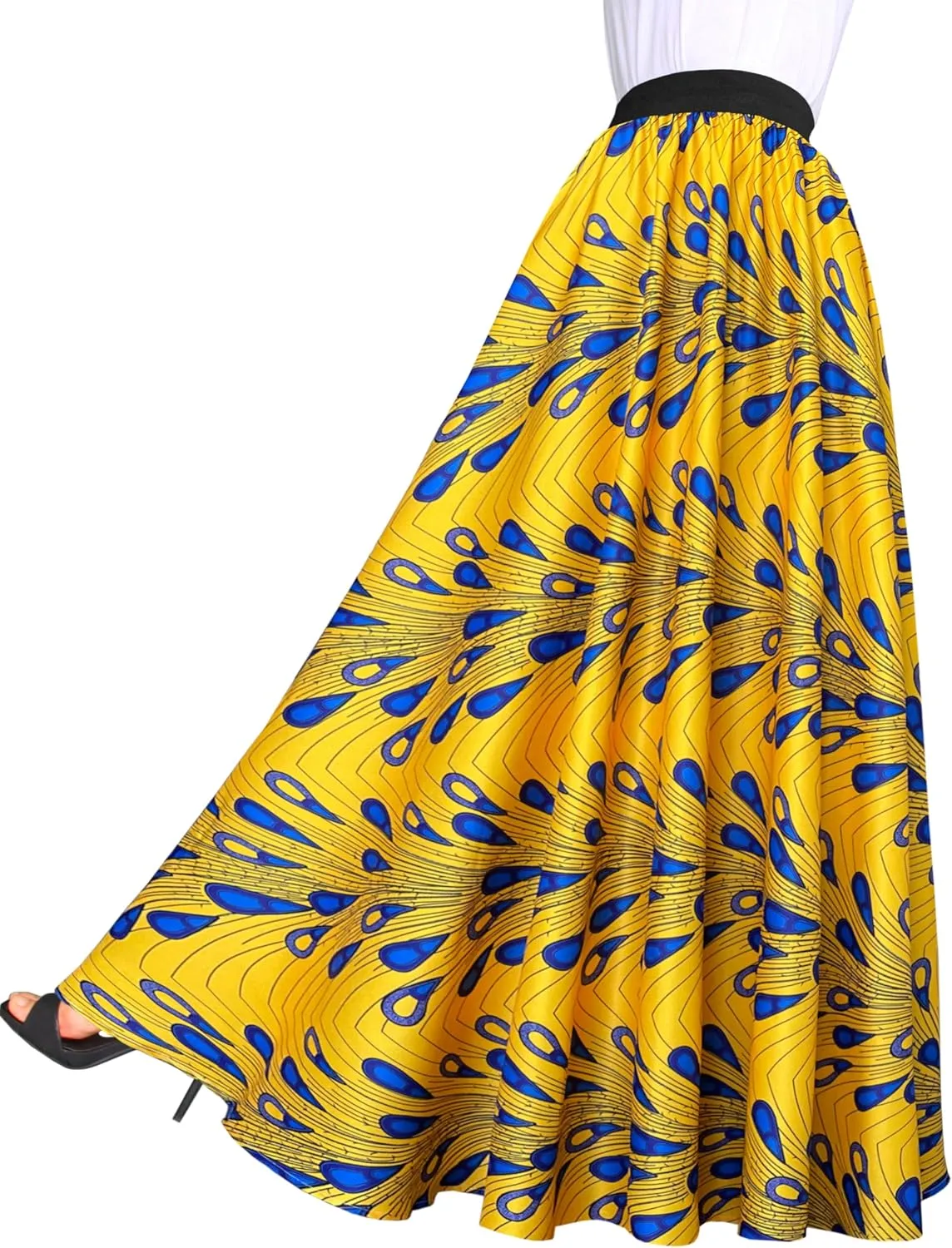Afibi Women African Skirt Printed Ankara Maxi Skirt Dashiki Long Skirts with Pockets