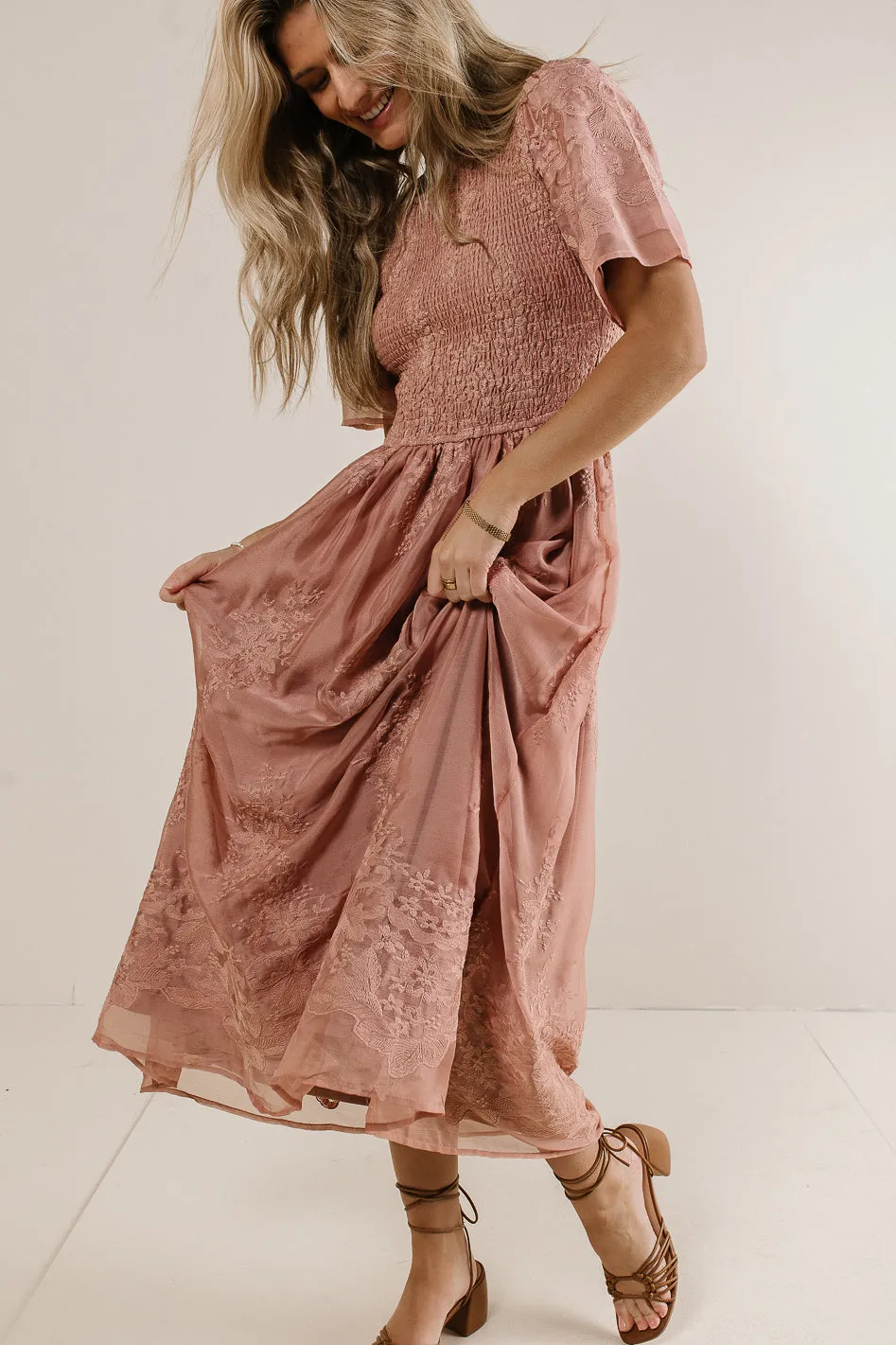 Alora Embroidered Dress in Dusty Rose - FINAL SALE