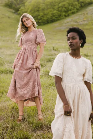 Alora Embroidered Dress in Dusty Rose - FINAL SALE