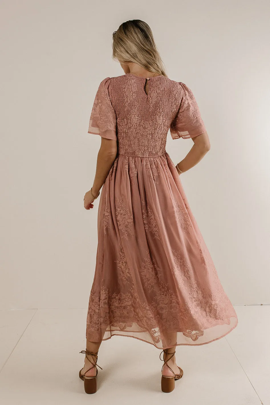 Alora Embroidered Dress in Dusty Rose - FINAL SALE