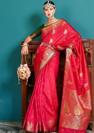 Appealing Pink Color Soft Soft Silk Copper Weaving Saree For Women