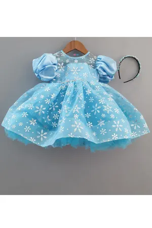 Aqua Blue Embroidered Organza Dress