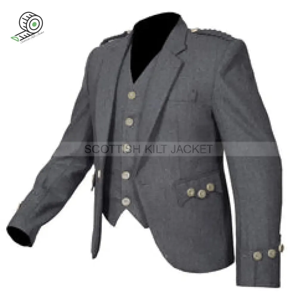 Argyll Wool Blazer in Grey with Vest with Five Buttons