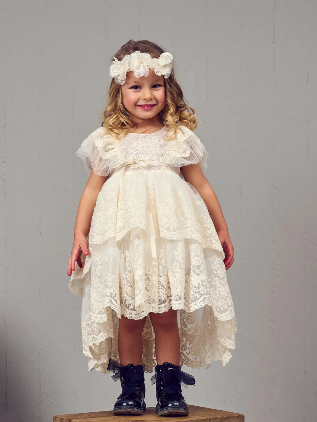 Baptism Asymmetric dress with lace - ZORZET