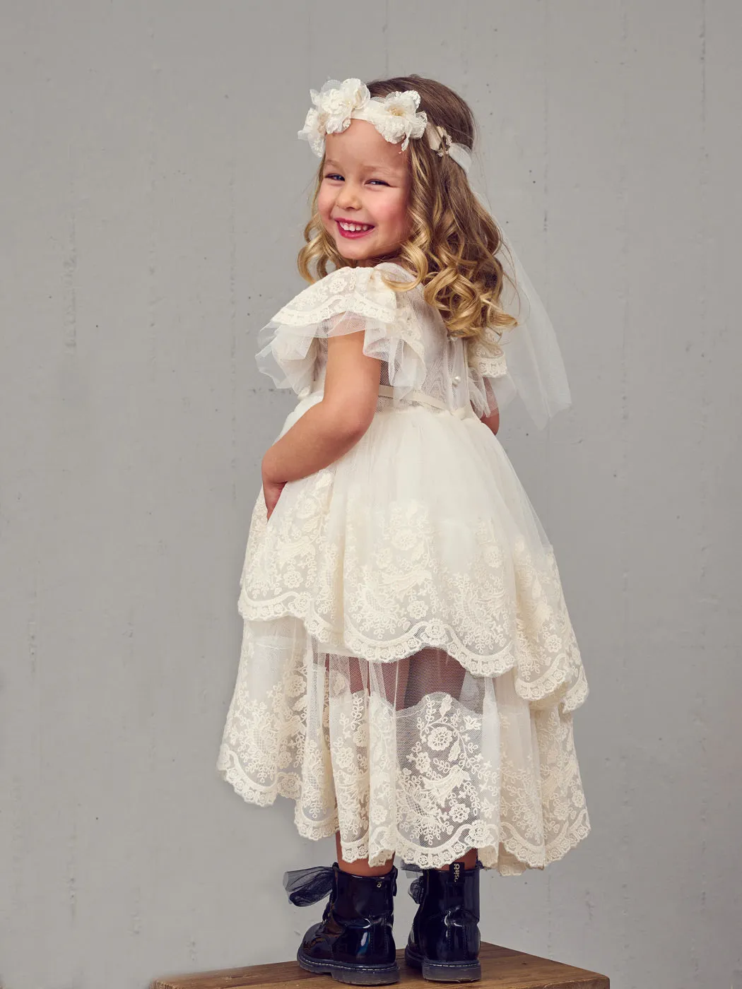 Baptism Asymmetric dress with lace - ZORZET