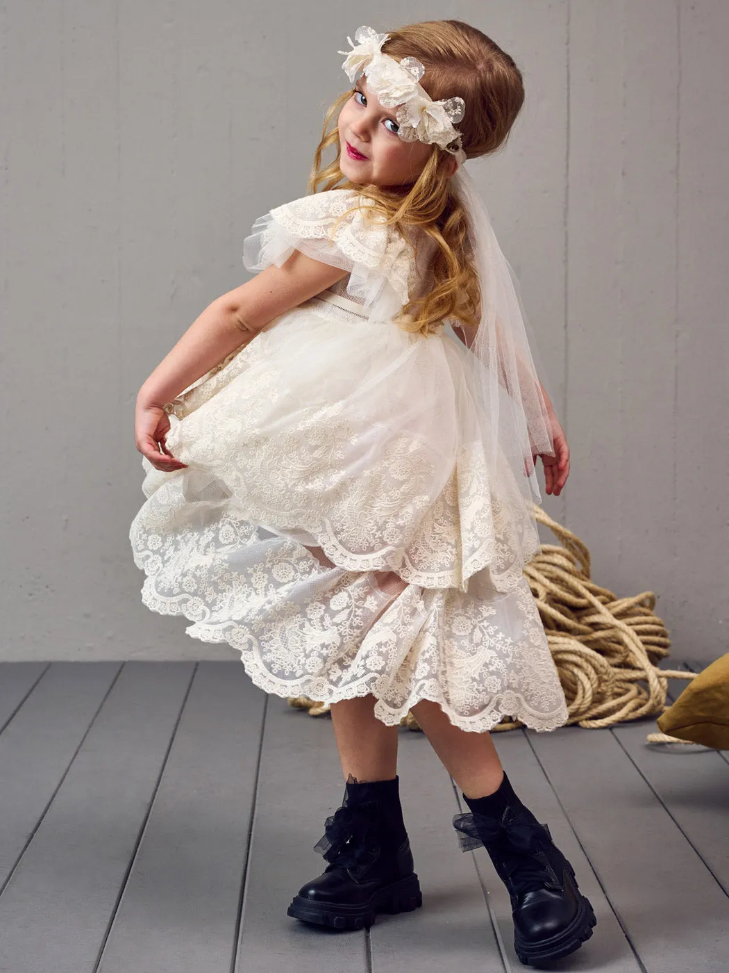 Baptism Asymmetric dress with lace - ZORZET