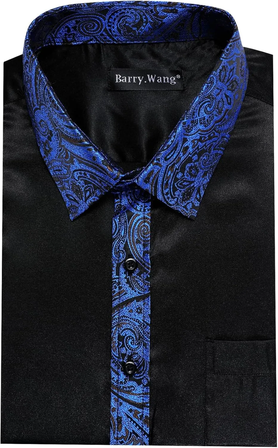 Barry.Wang Mens Satin Silk Shirts Long Sleeve Designer Dress Shirt Shiny Untucked Casual Button Down Shirt Party Disco Formal