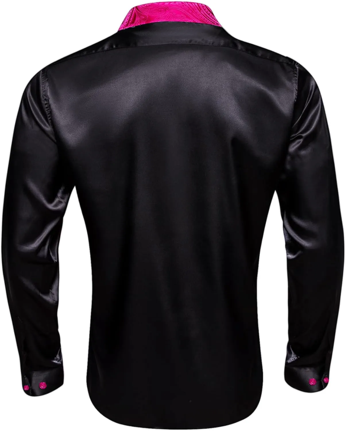 Barry.Wang Mens Satin Silk Shirts Long Sleeve Designer Dress Shirt Shiny Untucked Casual Button Down Shirt Party Disco Formal