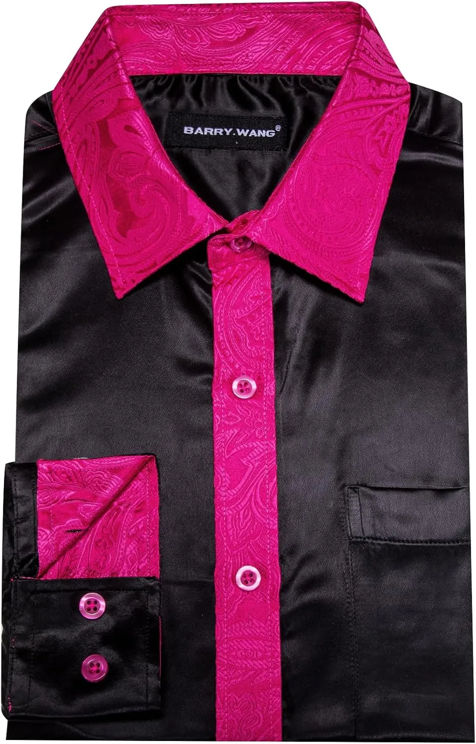 Barry.Wang Mens Satin Silk Shirts Long Sleeve Designer Dress Shirt Shiny Untucked Casual Button Down Shirt Party Disco Formal