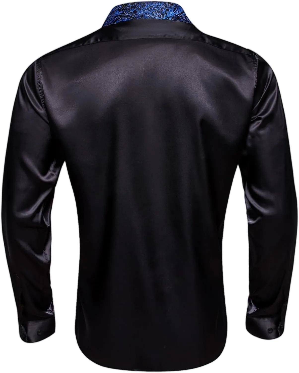 Barry.Wang Mens Satin Silk Shirts Long Sleeve Designer Dress Shirt Shiny Untucked Casual Button Down Shirt Party Disco Formal