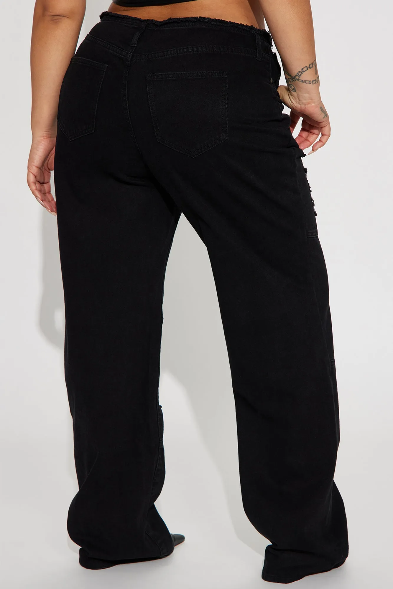 Be Real Non Stretch Cut Off Waistband Straight Leg Jean - Black Wash