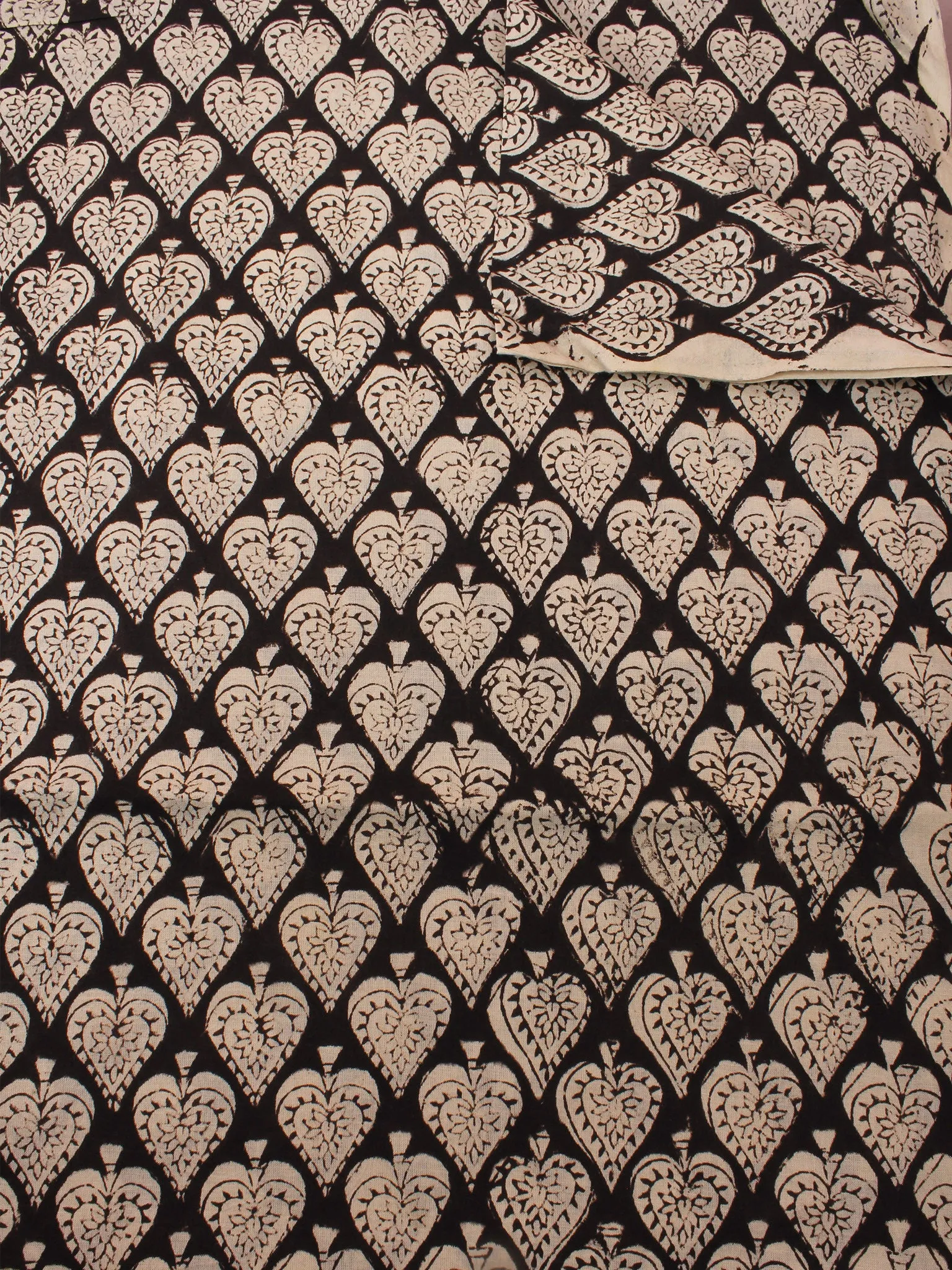 Beige Black Natural Dyed Hand Block Printed Cotton Fabric Per Meter - F0916313
