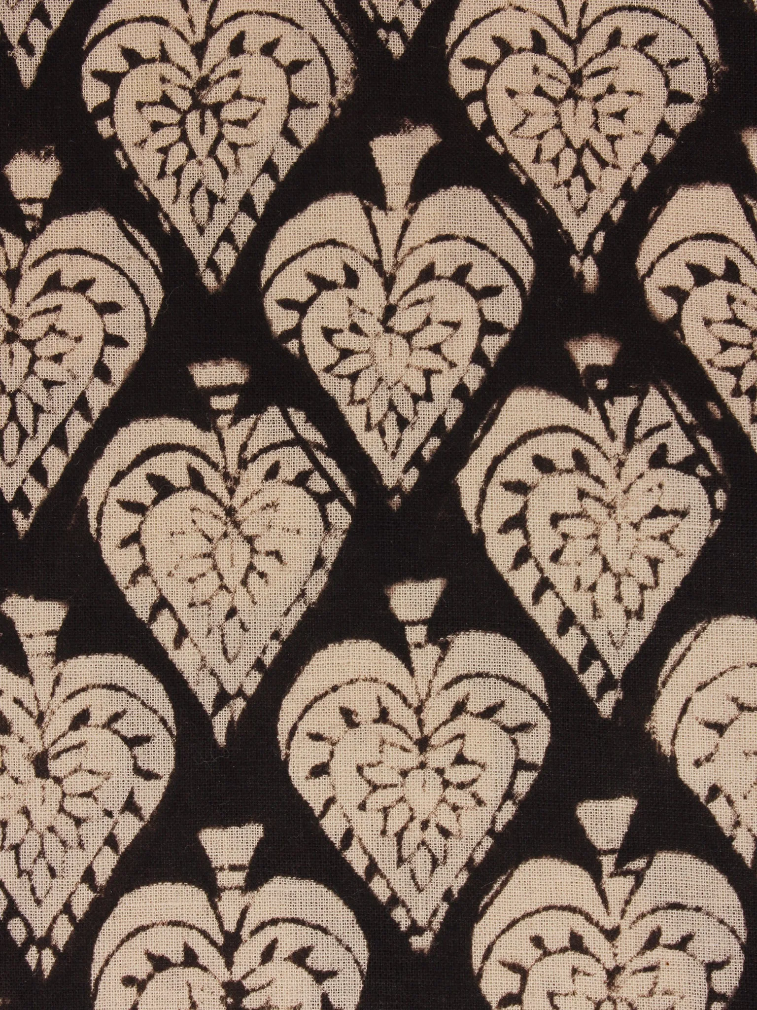 Beige Black Natural Dyed Hand Block Printed Cotton Fabric Per Meter - F0916313