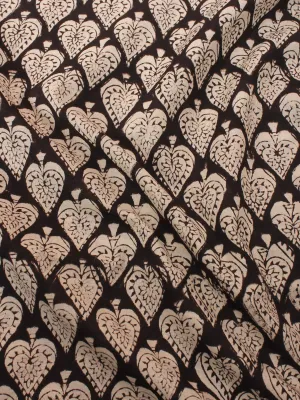 Beige Black Natural Dyed Hand Block Printed Cotton Fabric Per Meter - F0916313