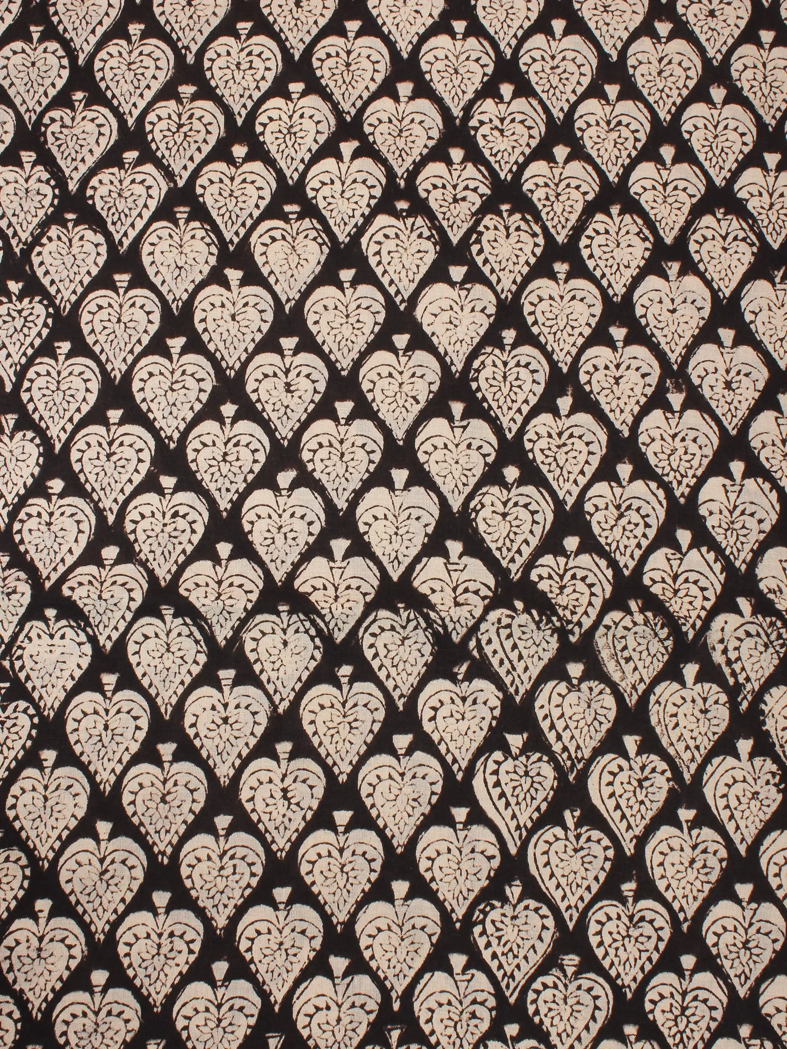 Beige Black Natural Dyed Hand Block Printed Cotton Fabric Per Meter - F0916313