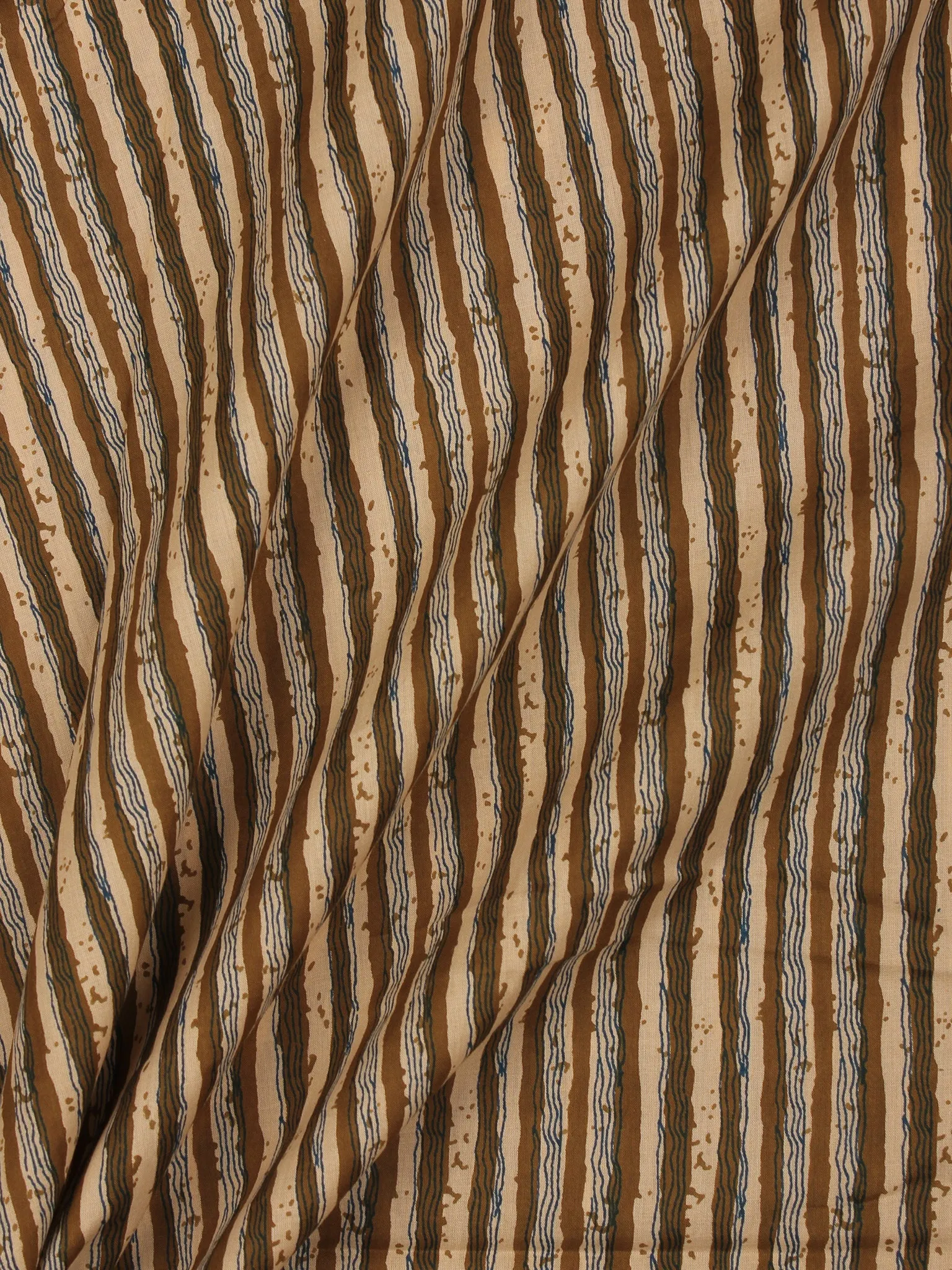 Beige Brown Black Hand Block Printed Cotton Fabric Per Meter - F001F2014