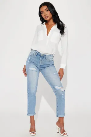 Best Interest Ripped Mom Jean - Light Wash