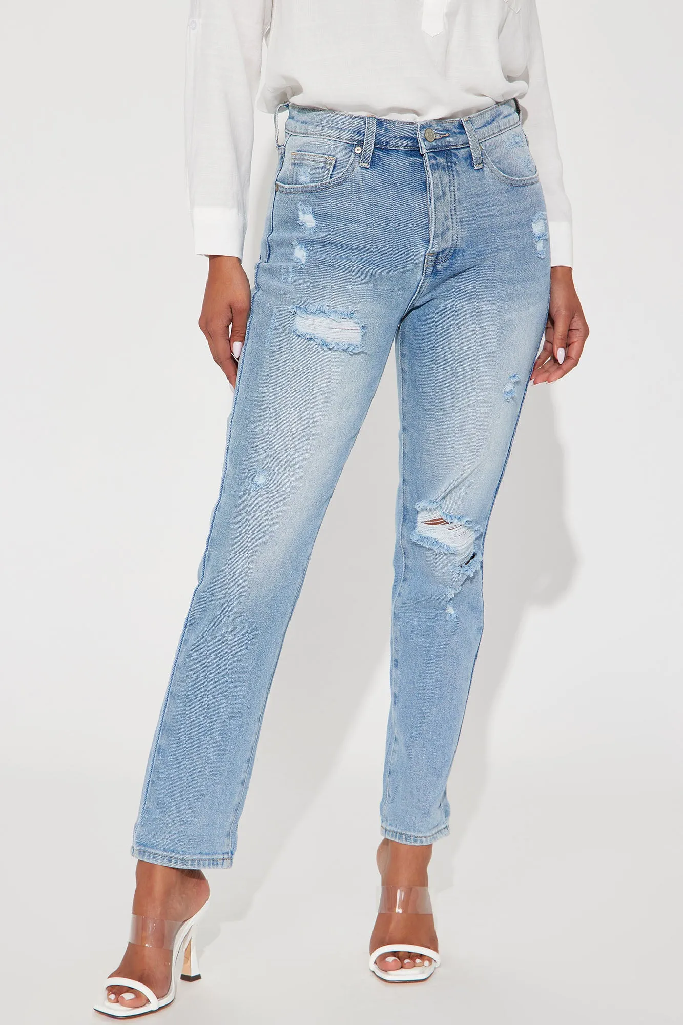 Best Interest Ripped Mom Jean - Light Wash