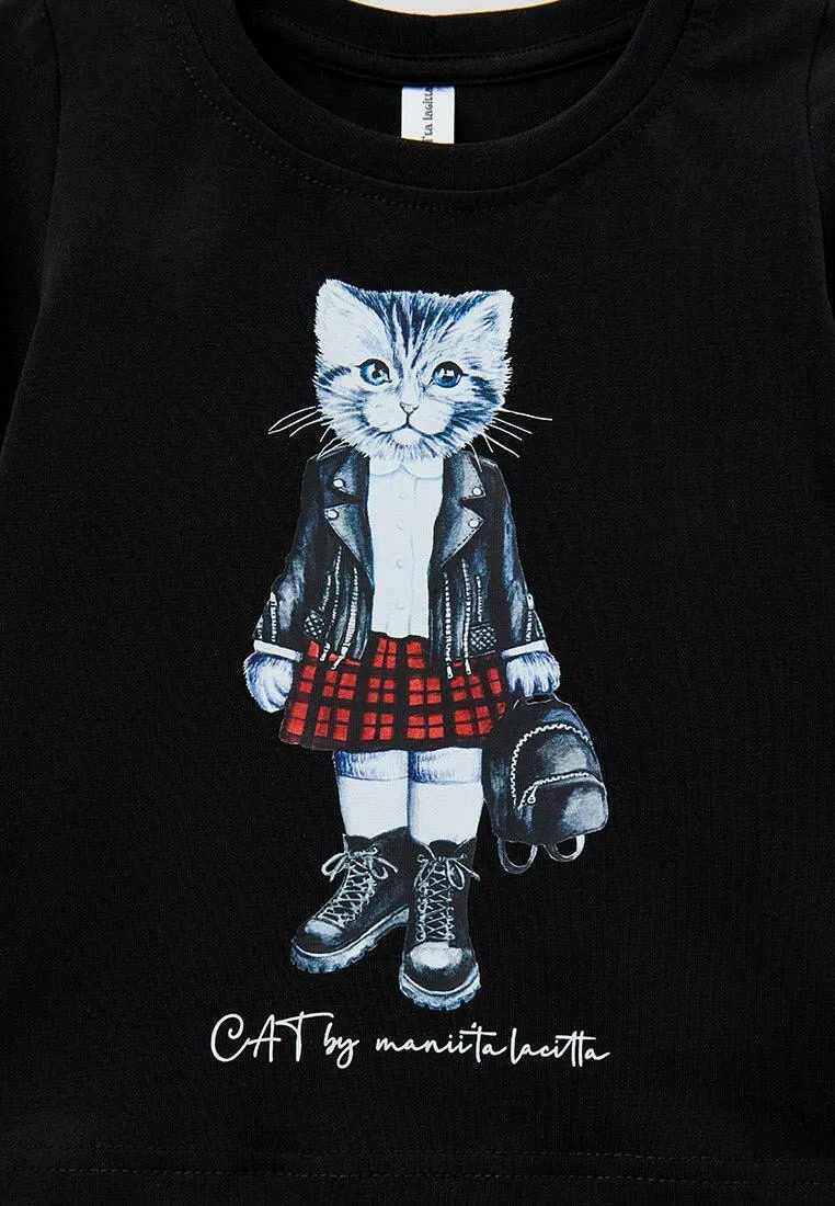 Black Printed T-shirt KITTY