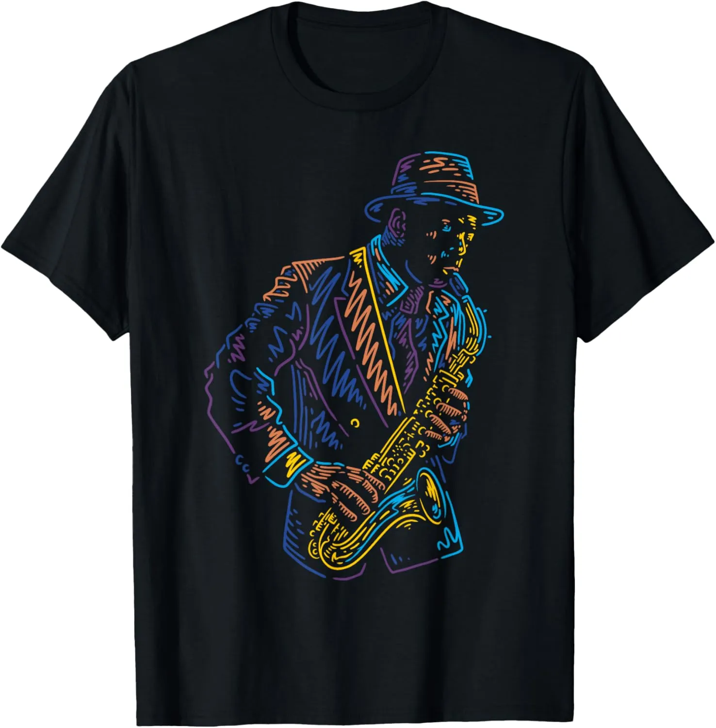 Black Saxophone Player Abstract Art T-Shirt