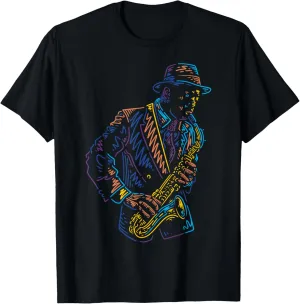 Black Saxophone Player Abstract Art T-Shirt