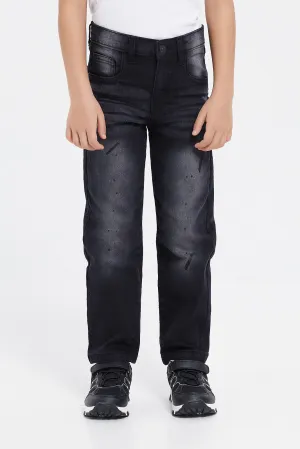 Boys Black Ripped Straight Fit Jeans