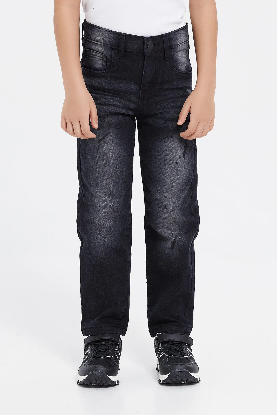 Boys Black Ripped Straight Fit Jeans