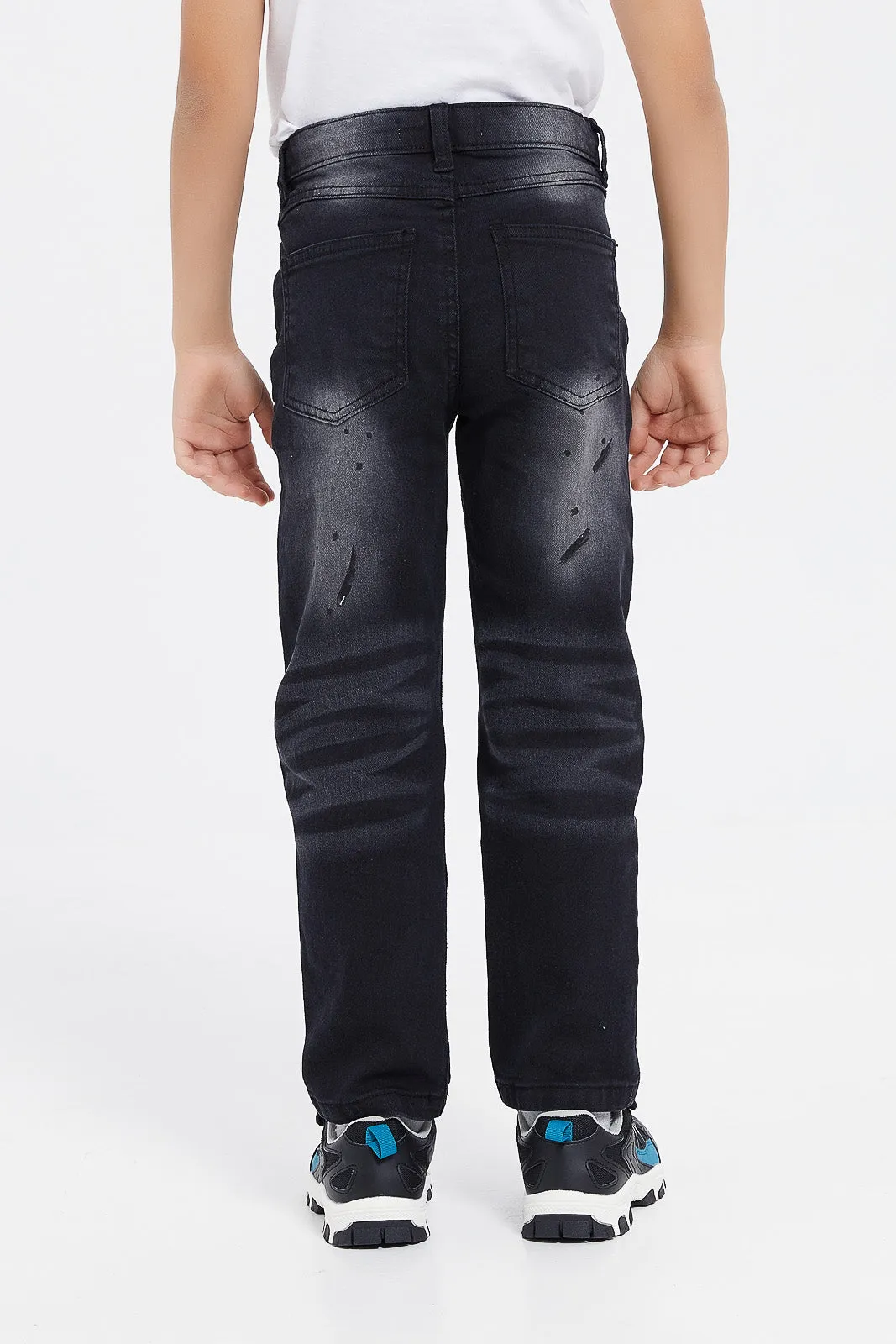 Boys Black Ripped Straight Fit Jeans