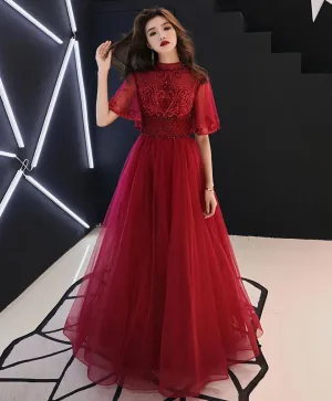 Burgundy Tulle Lace Long Prom Dress Burgundy Evening Dress 6
