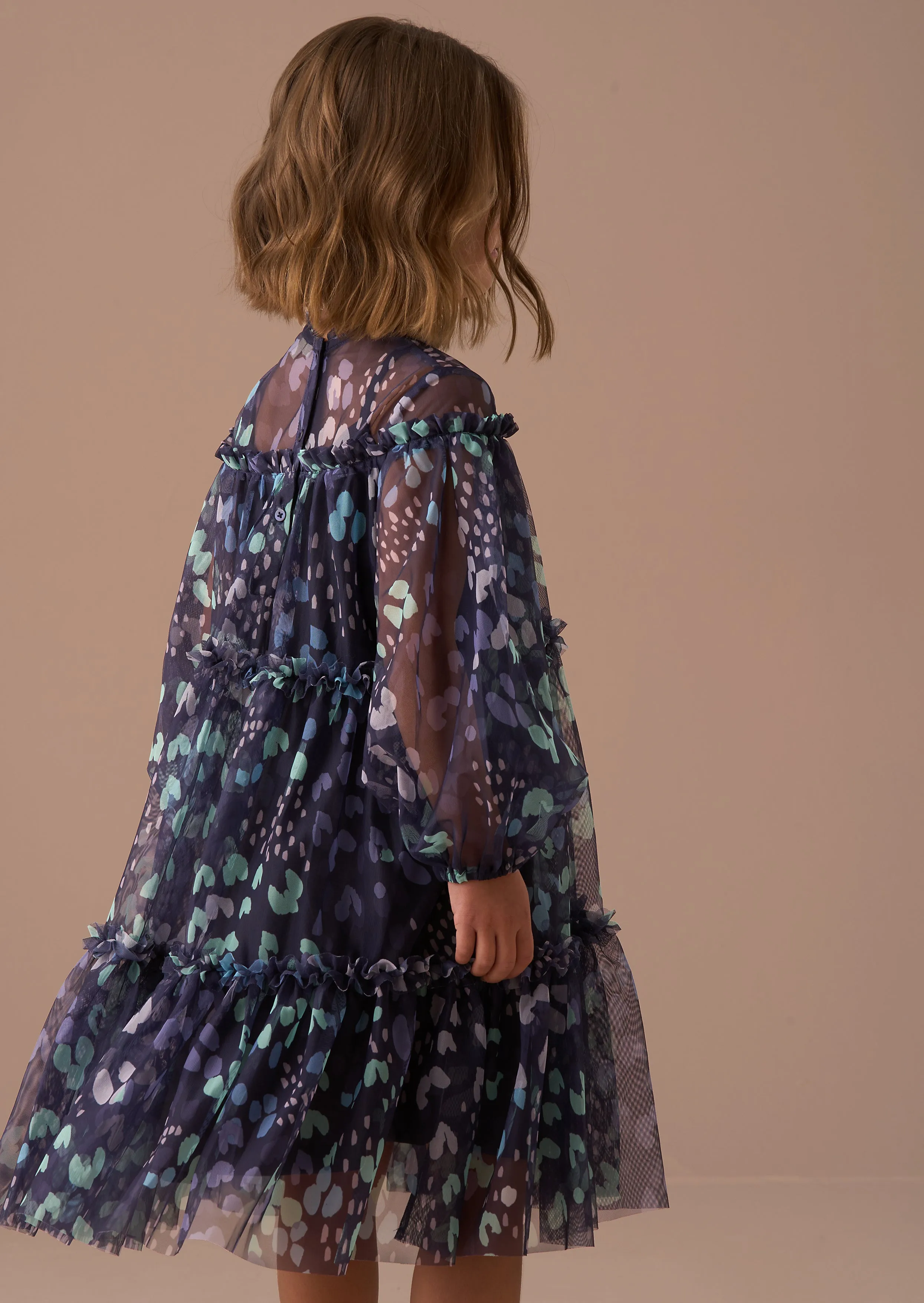 Cara Navy Printed Swing Mesh Dress