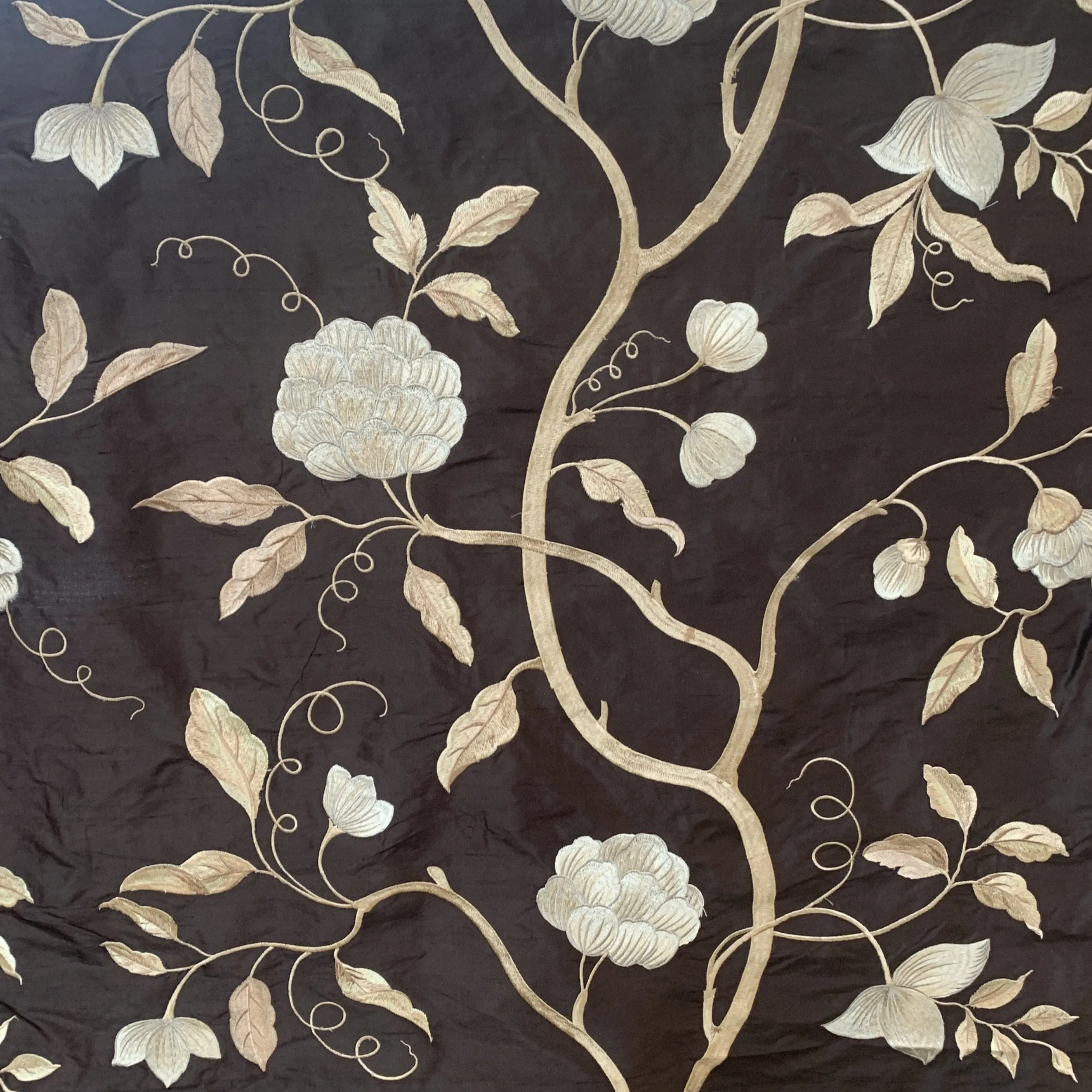 Chocolate Embroidered Silk Fabric