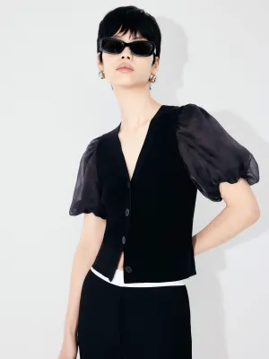 Cotton Blend Crop Knitted Cardigan