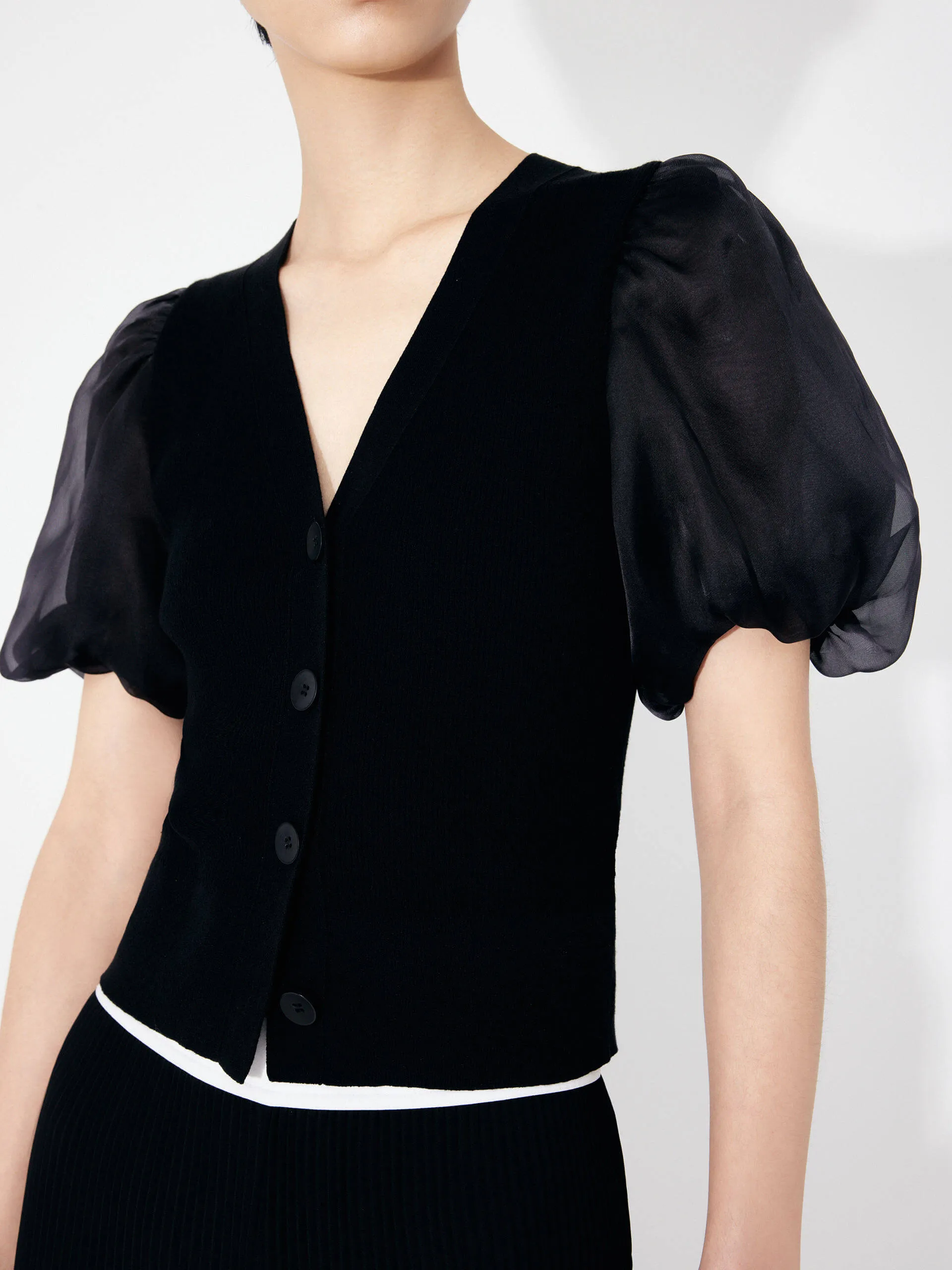 Cotton Blend Crop Knitted Cardigan