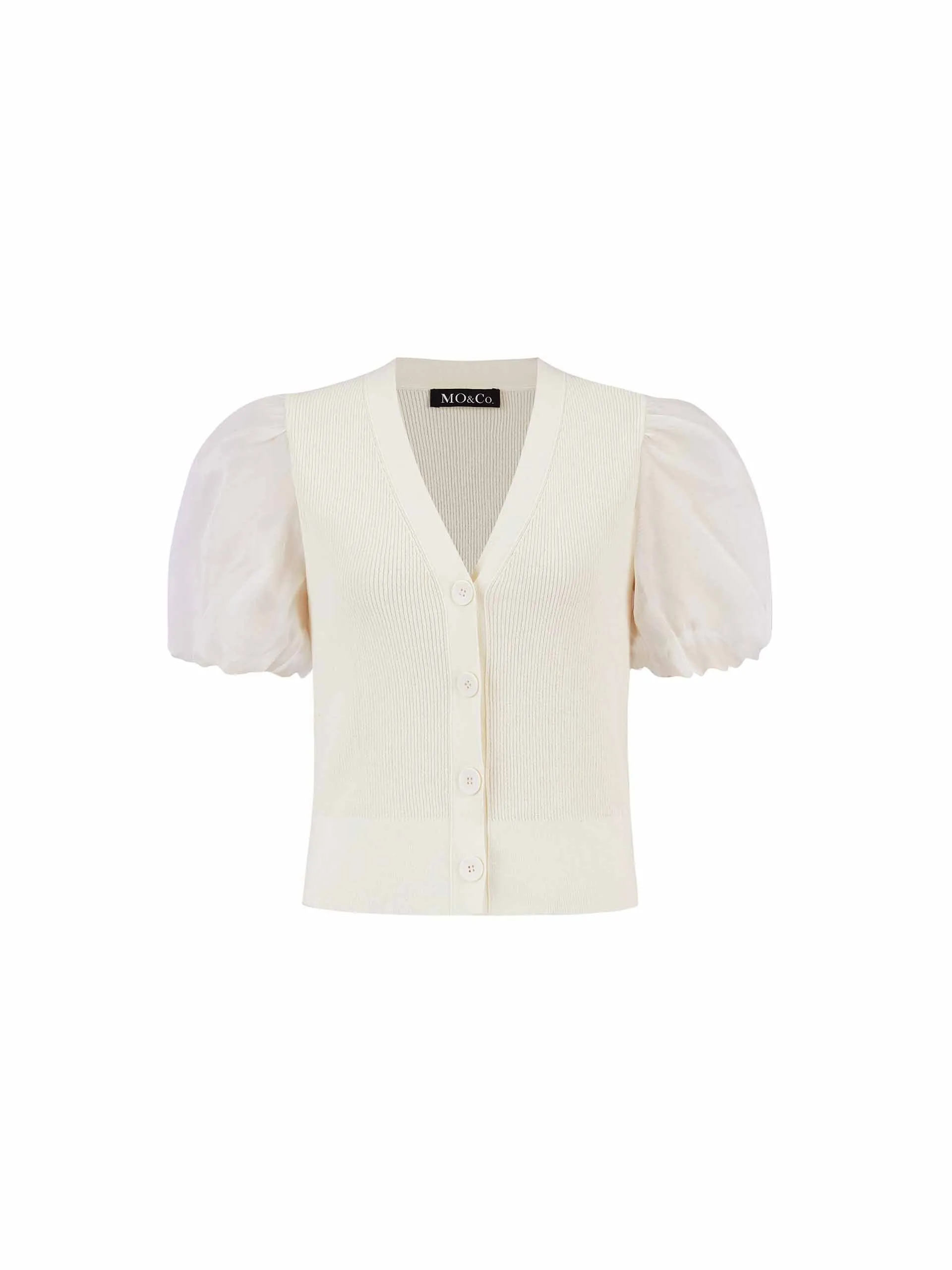 Cotton Blend Crop Knitted Cardigan