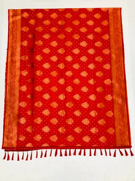 Delightful Red Color Flower Motifs Soft Silk Saree With Rich Pallu