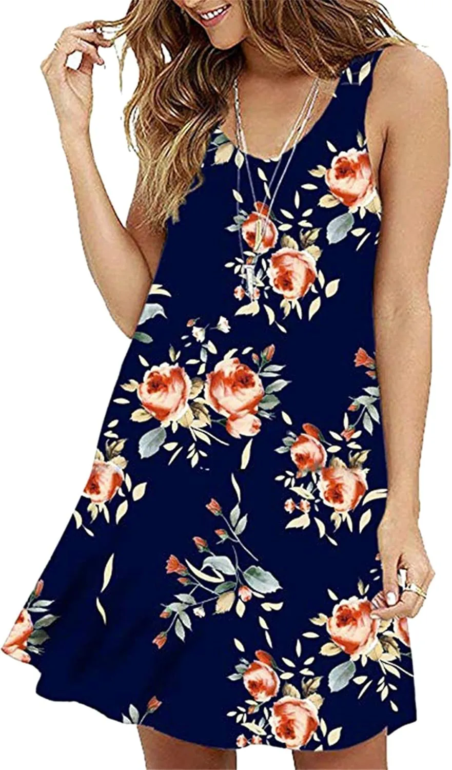 DIACACY Women's Casual Mini Sundress Floral Printed Summer Beach Tank Dress Scoop Neck Sleeveless Loose Dress