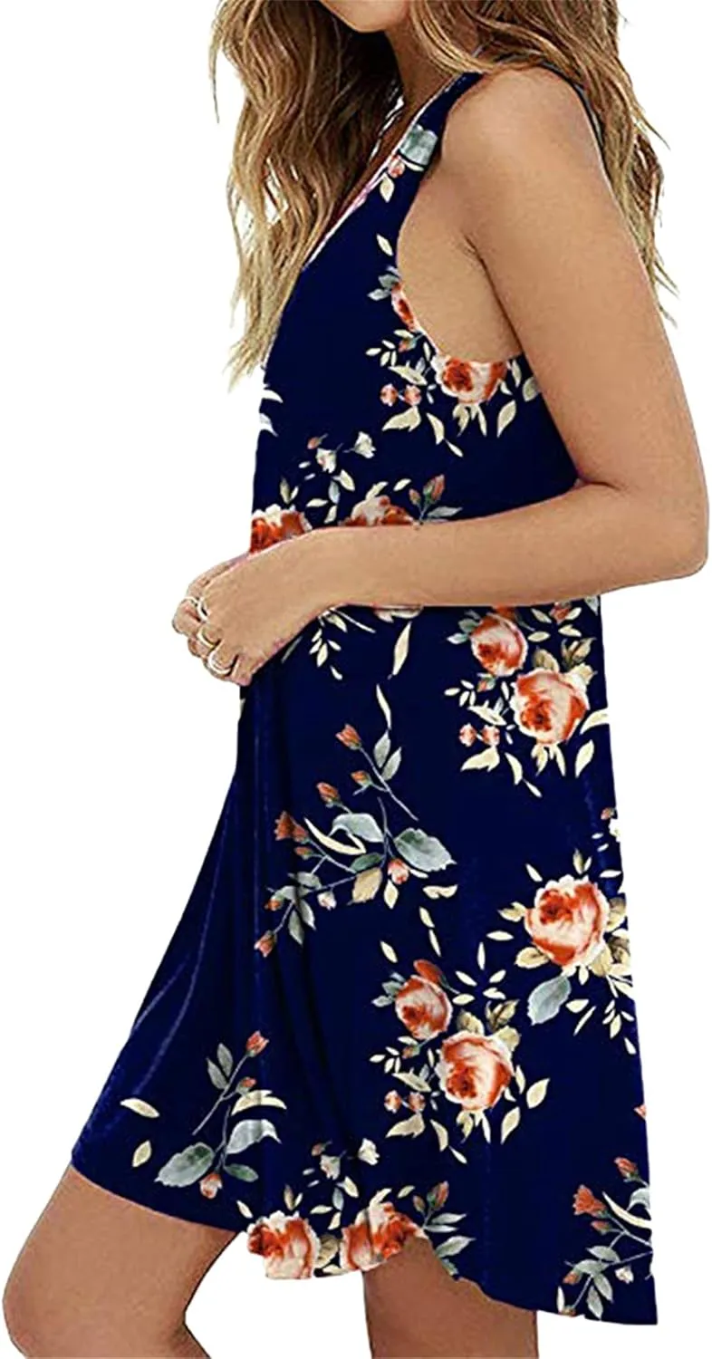 DIACACY Women's Casual Mini Sundress Floral Printed Summer Beach Tank Dress Scoop Neck Sleeveless Loose Dress