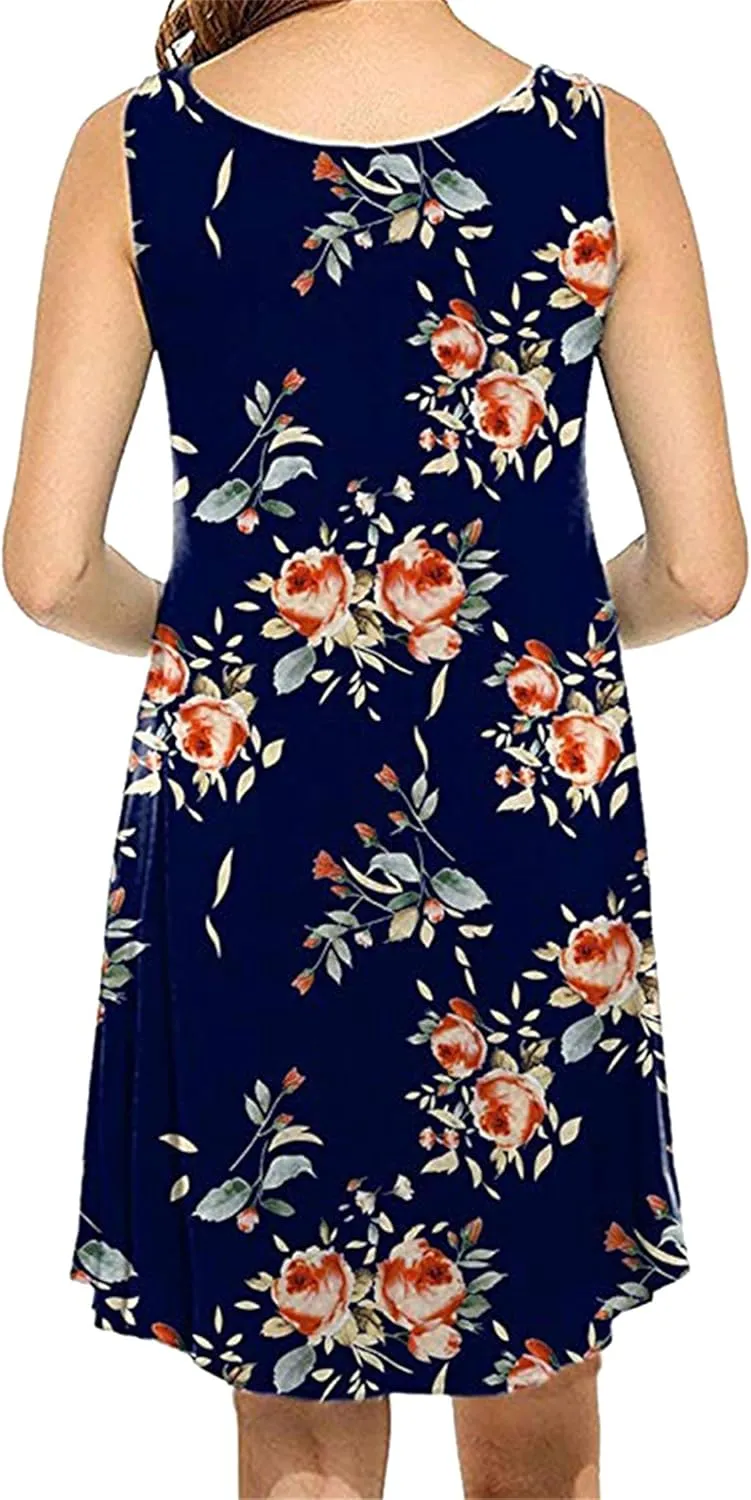 DIACACY Women's Casual Mini Sundress Floral Printed Summer Beach Tank Dress Scoop Neck Sleeveless Loose Dress