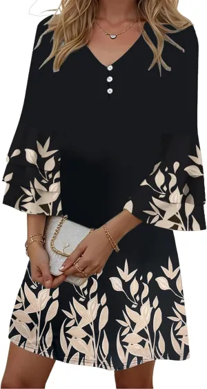 Disamer Summer Dresses for Women Casual 2025 Spring V Neck Ruffle Short Sleeve Button Down T-Shirt Dress