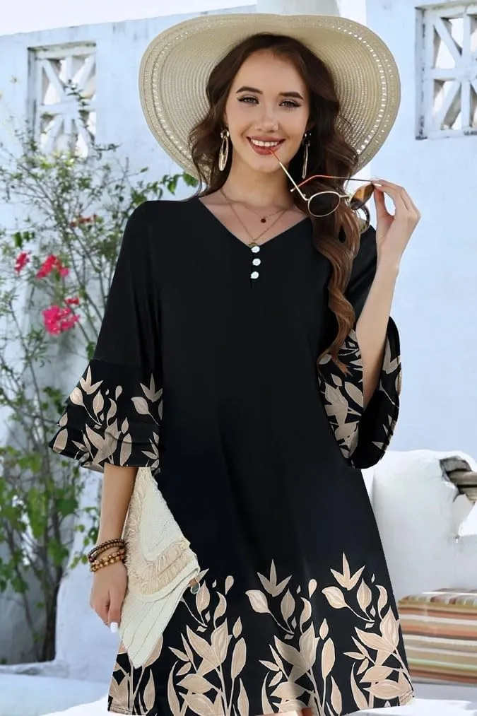 Disamer Summer Dresses for Women Casual 2025 Spring V Neck Ruffle Short Sleeve Button Down T-Shirt Dress