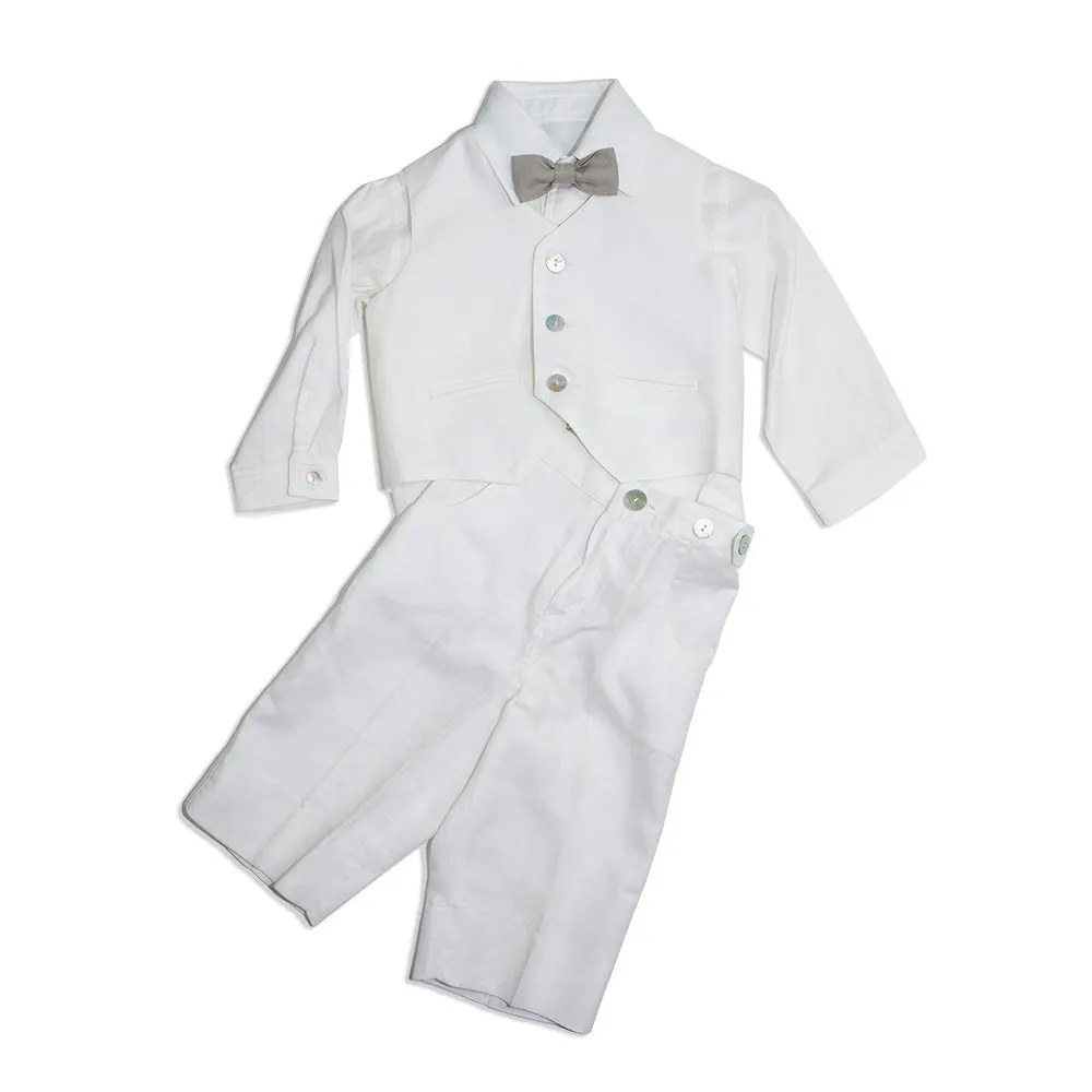 Due Firme - Baby Boy Taupe Linen Christening Suit