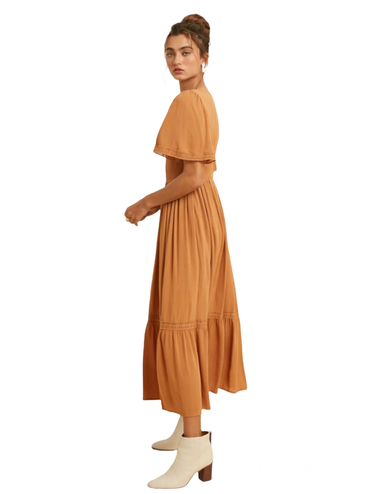 Elizabeth's Lacy Midi Dress- Tuscan Sun